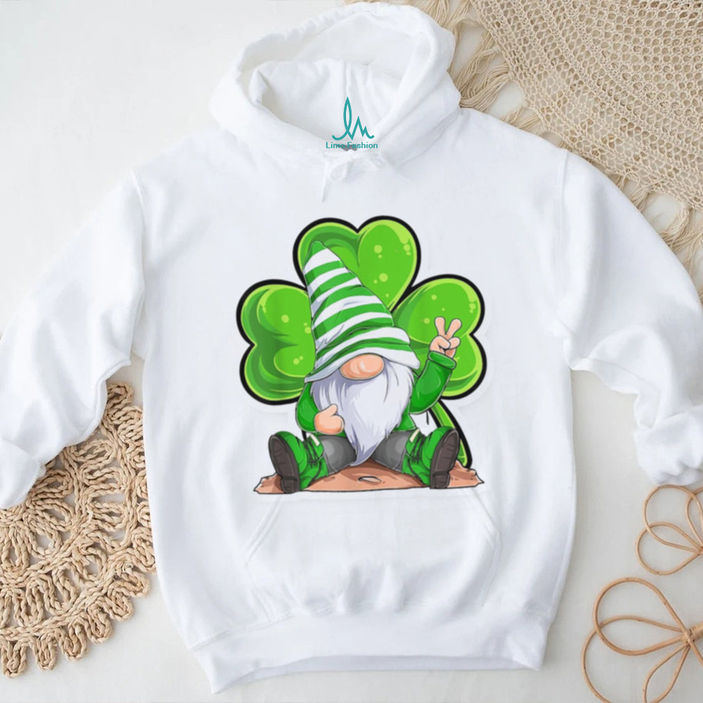 Peaceful Garden Gnome with Shamrock and Peace Sign Design T Shirt
