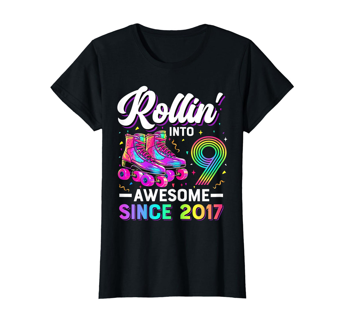9th Birthday Girl Nine Year Old Roller Skate Skating Unisex T-shirt, Sweatshirt, Hoodie (1)