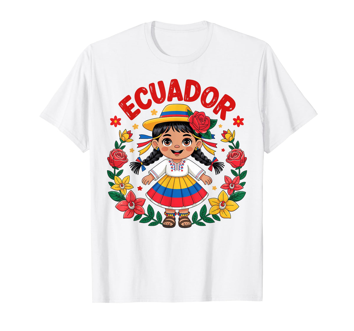 Ecuador Girl Traditional Dress Flag Colors Art Unisex T-shirt, Sweatshirt, Hoodie (1)