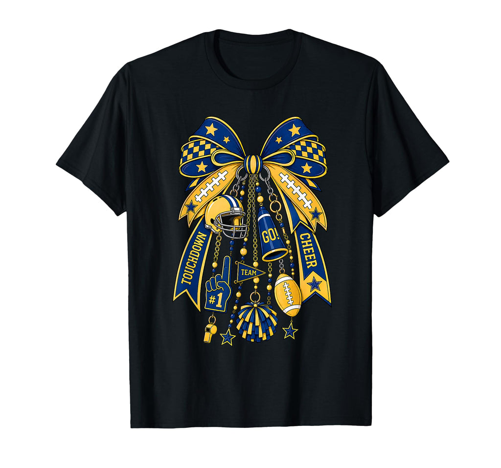Coquette School Football Spirit Charm Bow Navy Blue Gold (1)