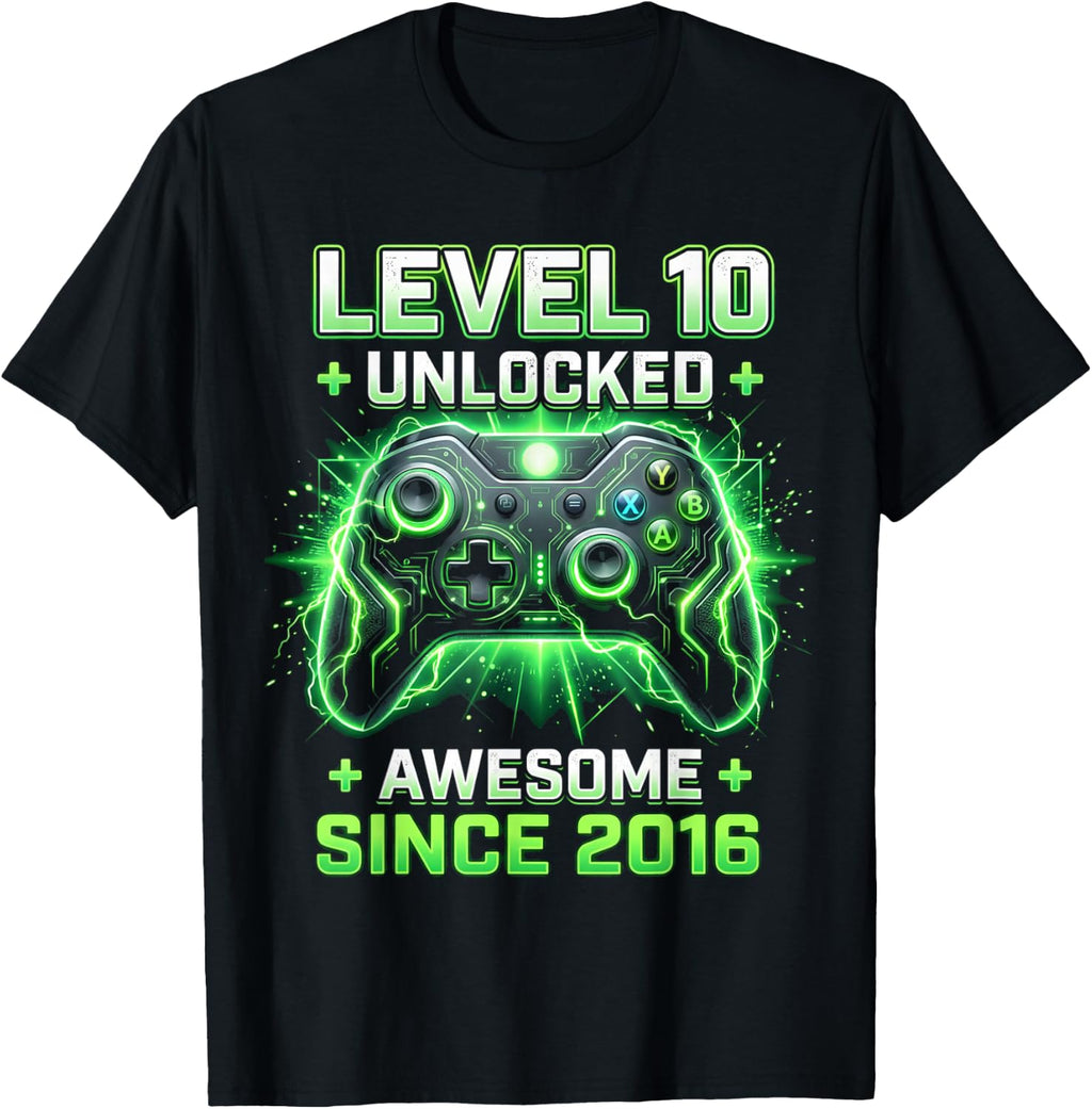 Level 10 Unlocked Since 2016 10th Birthday Boy Gamer Unisex T-shirt, Sweatshirt, Hoodie (1)
