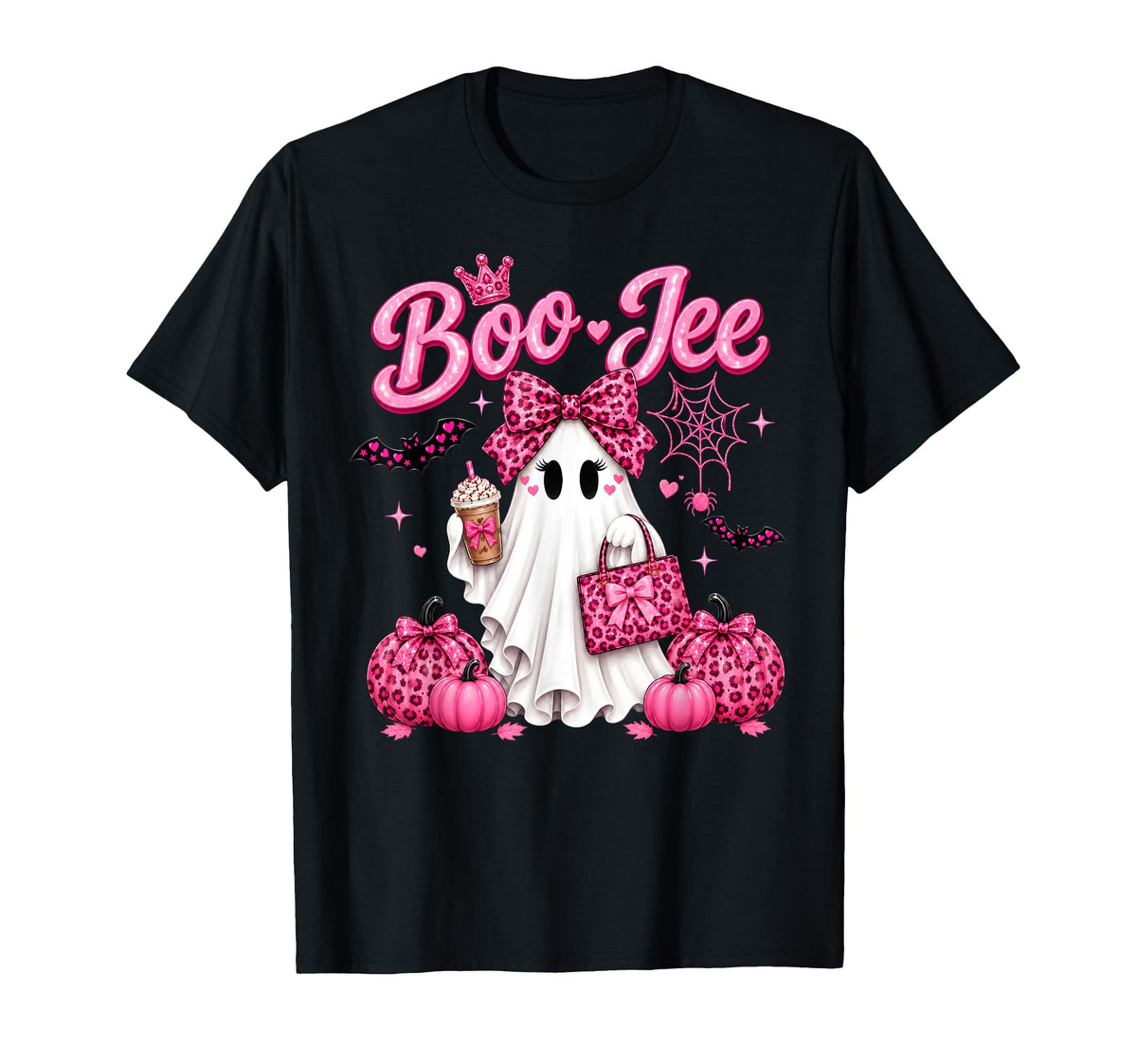 Pink Leopard Ghost Coffee Halloween Boo Jee Unisex T-shirt, Sweatshirt, Hoodie (1)