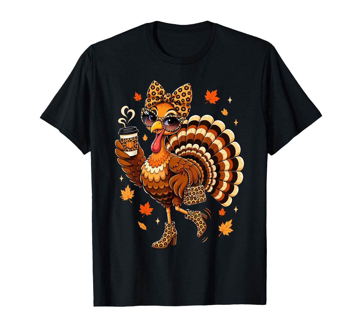 Leopard Turkey Drinking Coffee Thanksgiving Turkey Day Unisex T-shirt, Sweatshirt, Hoodie (1)