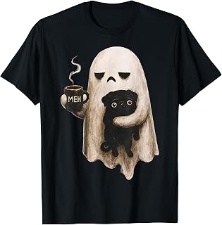 Grumpy Ghost Holding Black Pug Dog Meh Coffee Cup Halloween (1)