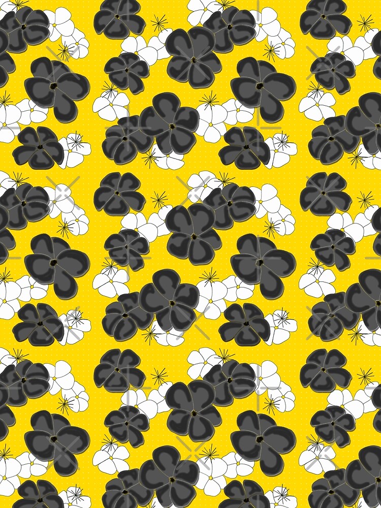 Painted Poppies - Black and White on Yellow by bmfabricdesigns