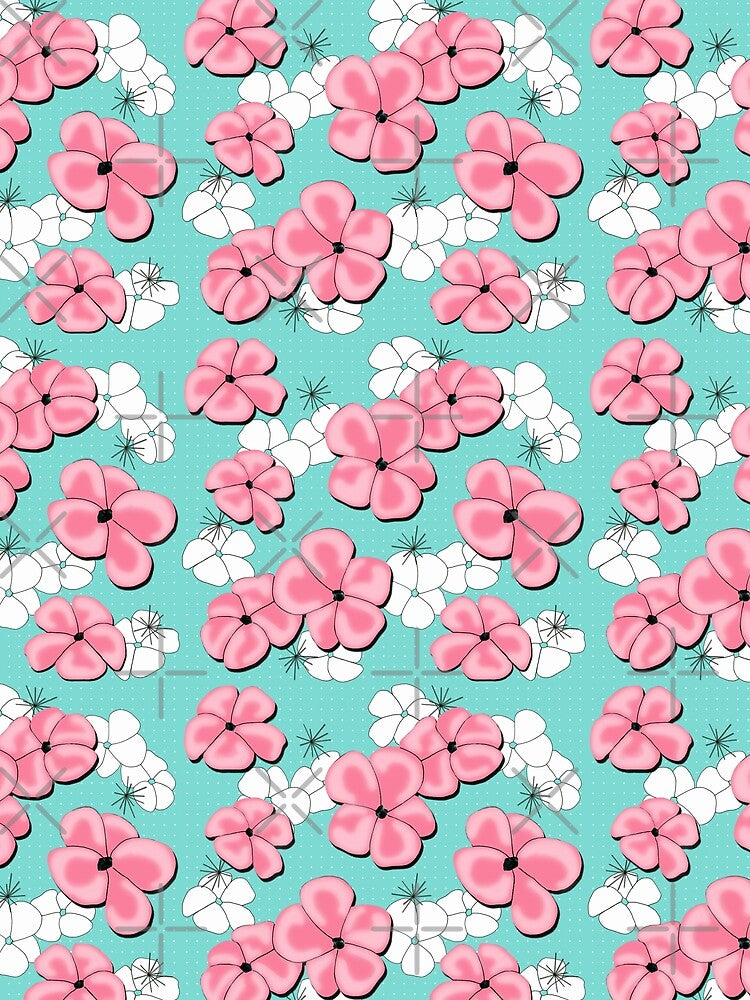 Painted Poppies - Pink and White on Aqua by bmfabricdesigns