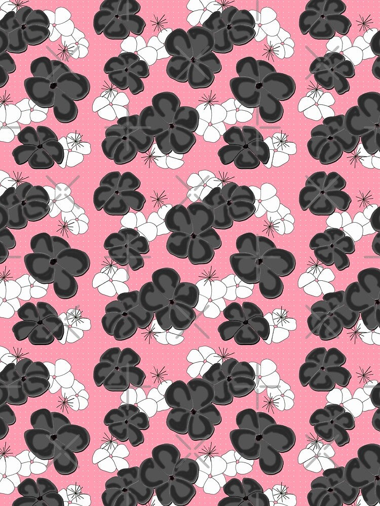 Painted Poppies - Black and White on Pink by bmfabricdesigns