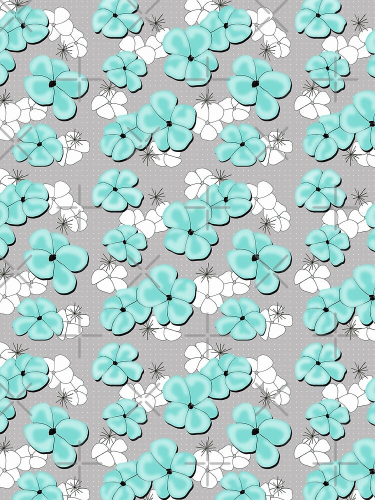 Painted Poppies - Aqua and White on Gray by bmfabricdesigns