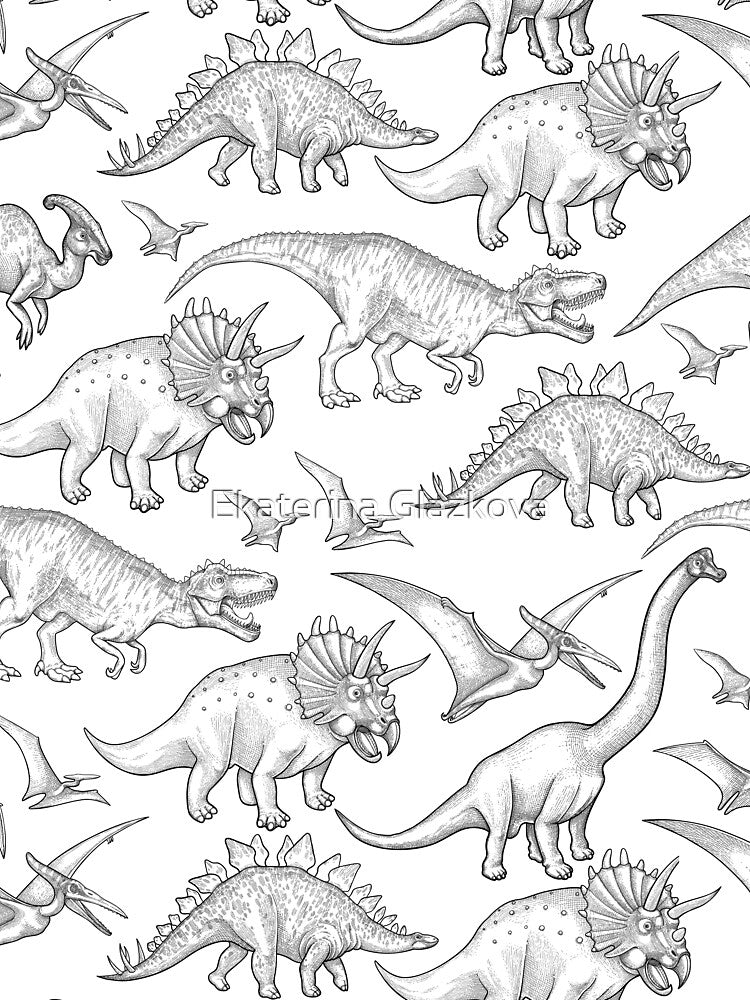 Realistic graphic dinosaurs by Ekaterina Glazkova