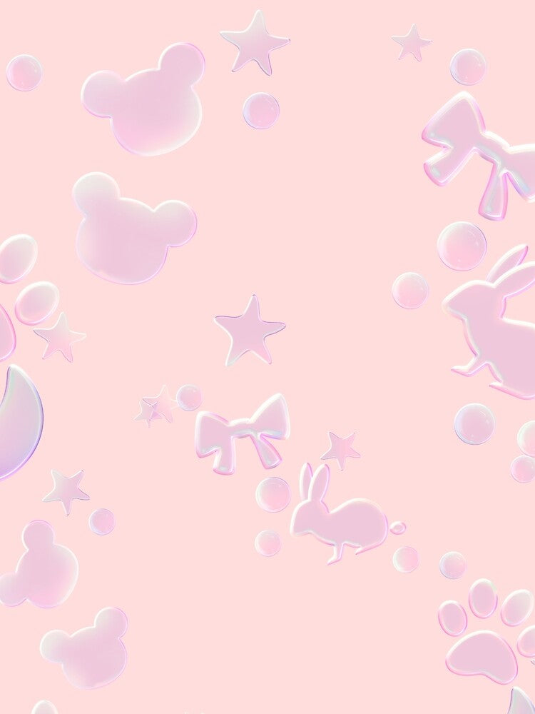 Soft Pastel Pink Rabbit Star and Heart All Over Print by Rawafi Art Studio