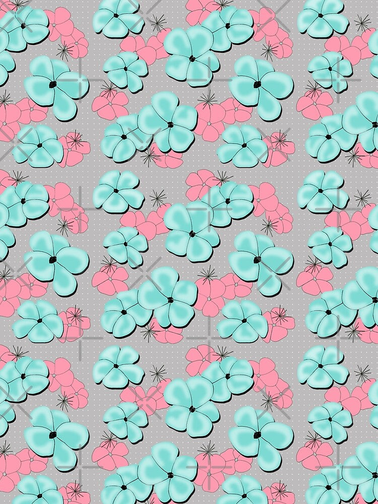 Painted Poppies - Aqua and Pink on Gray by bmfabricdesigns