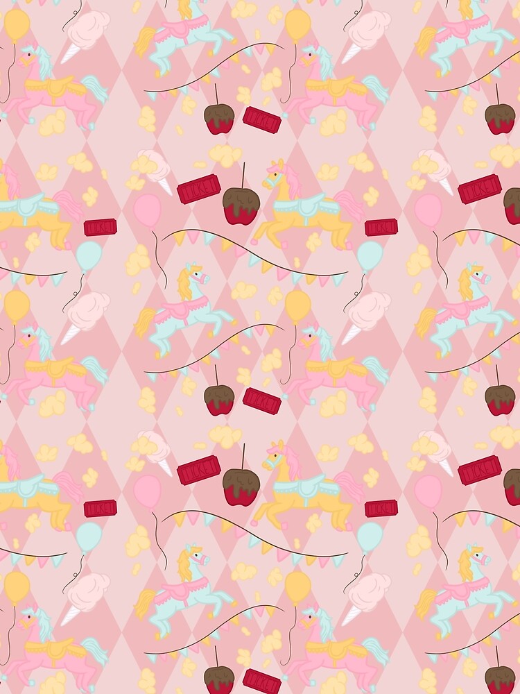 Cute Carnival Seamless Pattern - Pastel Carousel Horses, Balloons, Tickets & Sweets by DragonsHoard07
