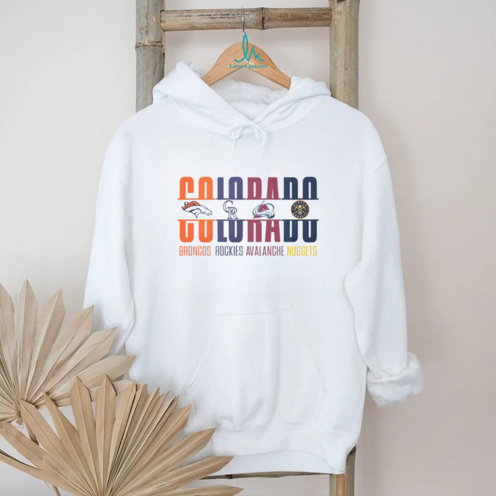 Colorado Sports Teams Mashup Broncos Rockies Avalanche Nuggets White T Shirt