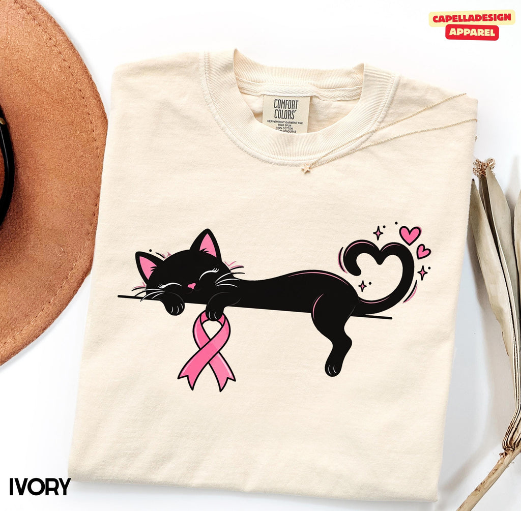 Comfort Colors Pink Ribbon Cat Breast Cancer Awareness Cat Lover Cancer Support Tee Pink Ribbon (4)