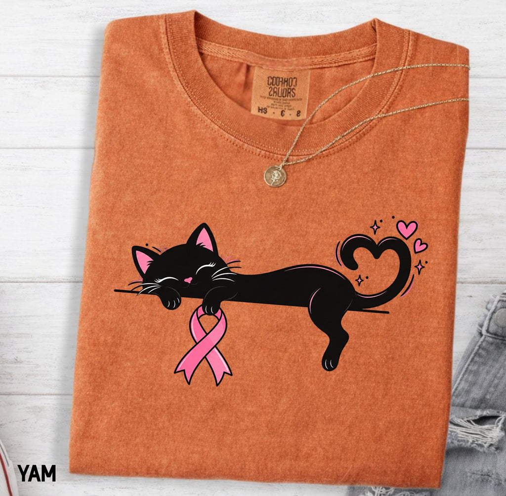 Comfort Colors Pink Ribbon Cat Breast Cancer Awareness Cat Lover Cancer Support Tee Pink Ribbon (5)