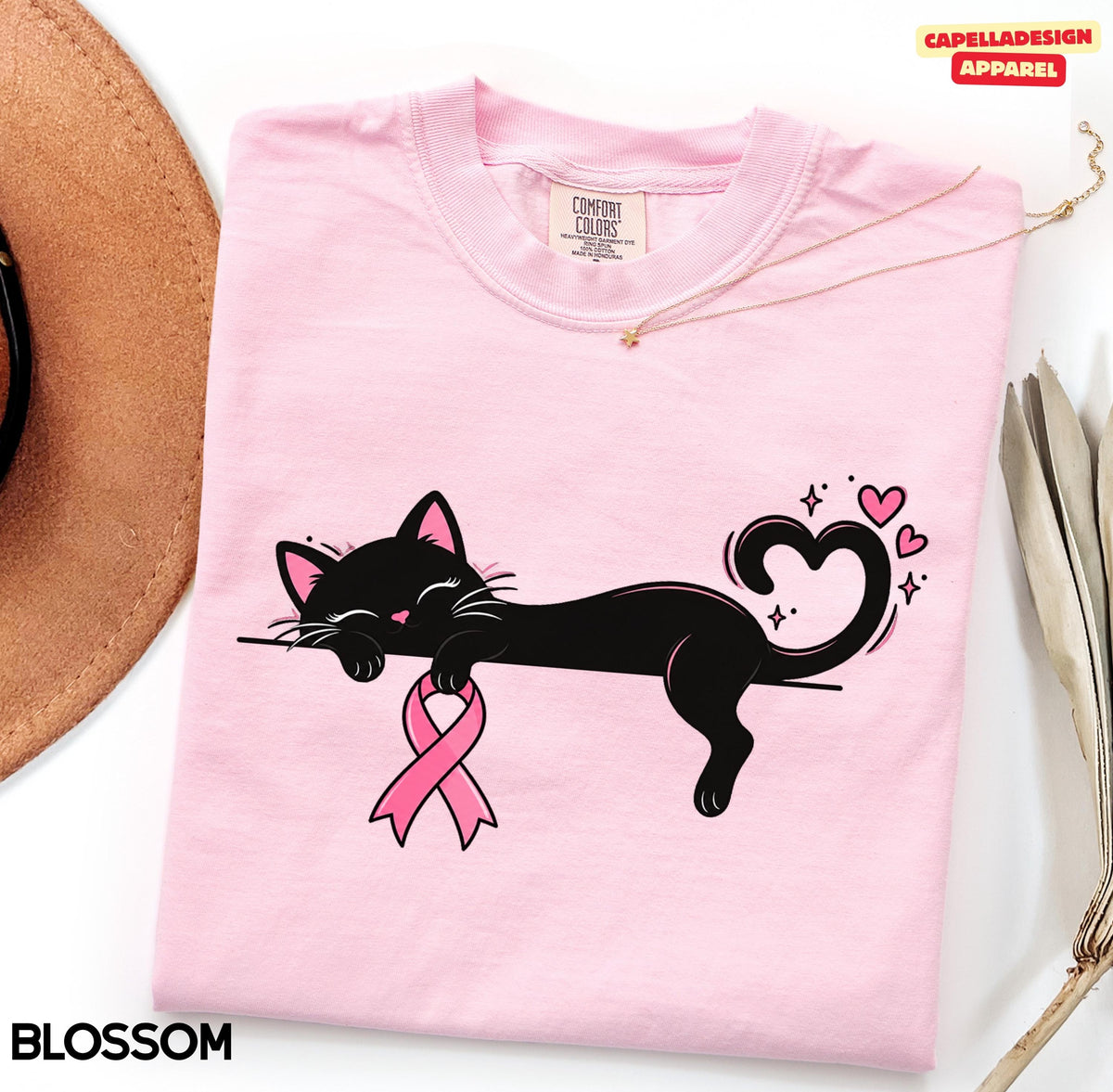 Comfort Colors Pink Ribbon Cat Breast Cancer Awareness Cat Lover Cancer Support Tee Pink Ribbon (1)