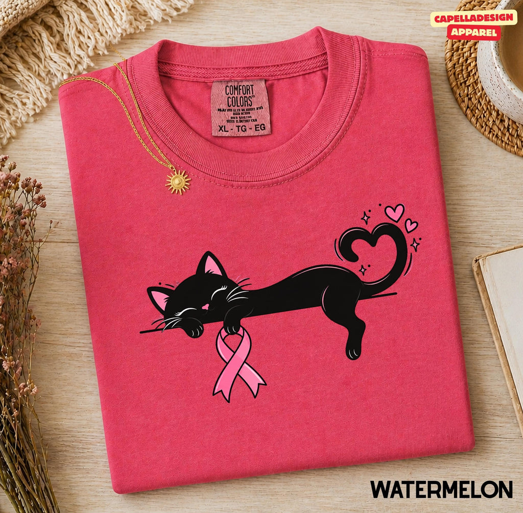 Comfort Colors Pink Ribbon Cat Breast Cancer Awareness Cat Lover Cancer Support Tee Pink Ribbon (2)