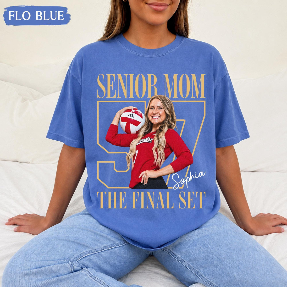 Personalised Vintage Photo Senior Mom Volleyball Custom Name Jersey Number Class 2027 Game Day Matching Family Tee (4)