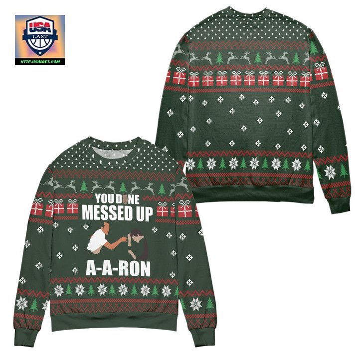 Key Peele You Done Messed Up A-Aron Snowflake Pattern Ugly Christmas Sweater Green