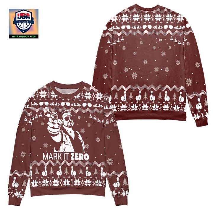 Mark It Zero The Big Lebowski Pine Tree And Snowflake Pattern Ugly Christmas Sweater Red
