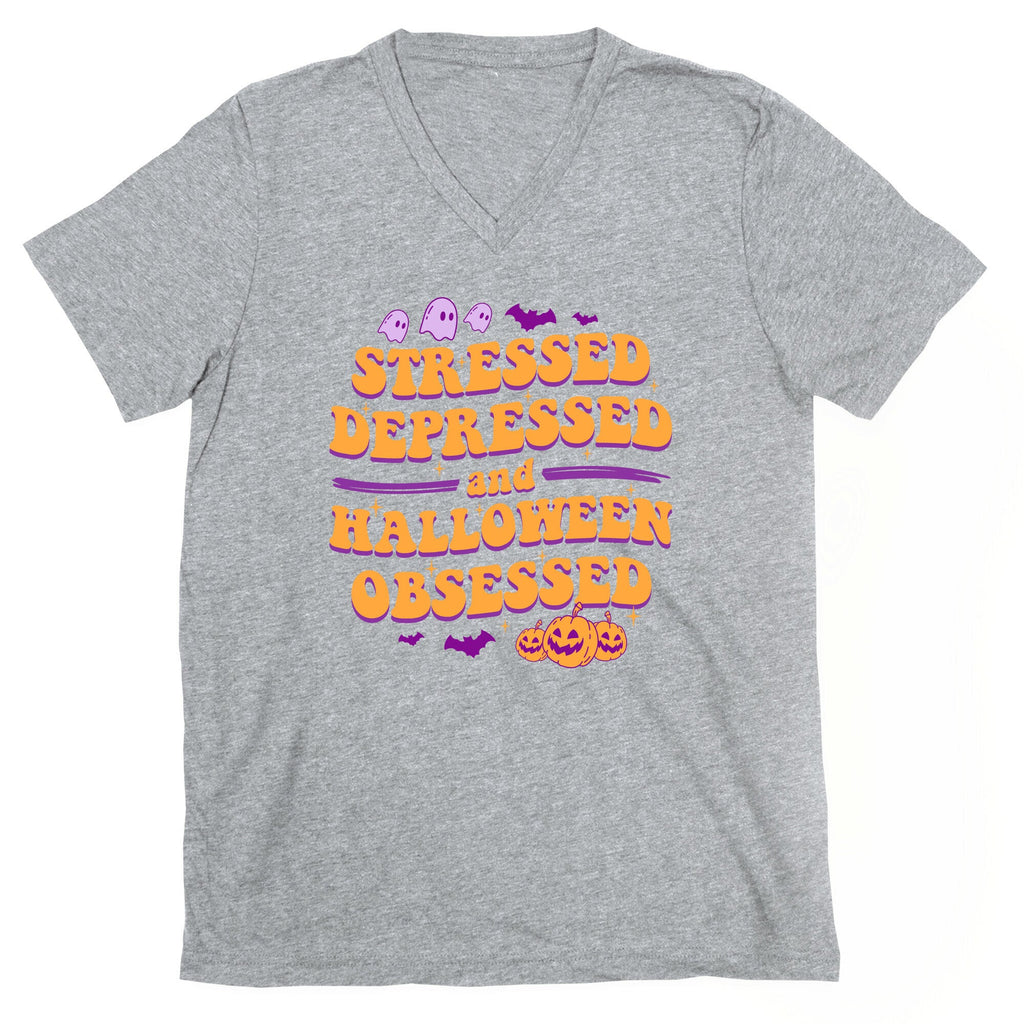 Stressed Depressed & Halloween Obsessed V-Neck