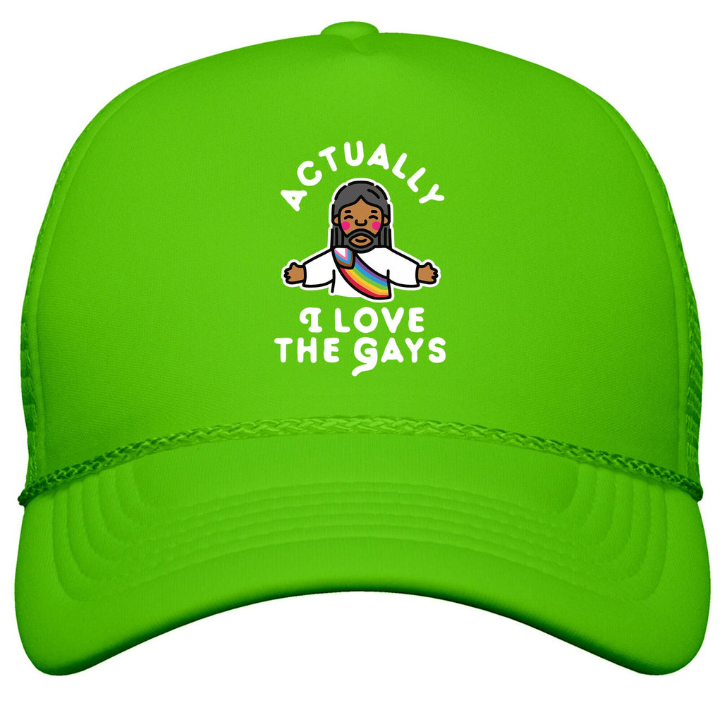 Actually, I Love The Gays \(Brown Jesus\) Snapback Trucker Hat