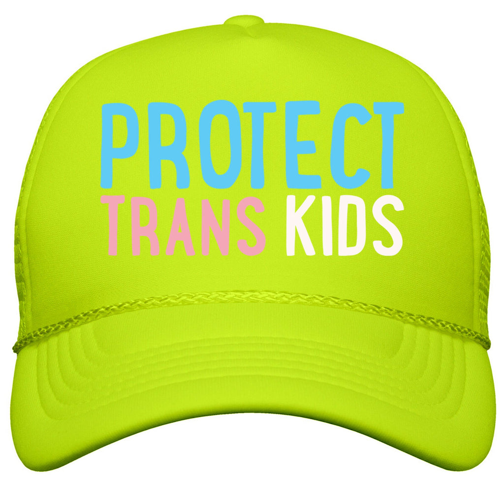 Protect Trans Kids White Print Snapback Trucker Hat