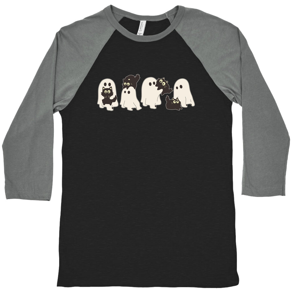 Cute Ghost Cats Baseball Tee