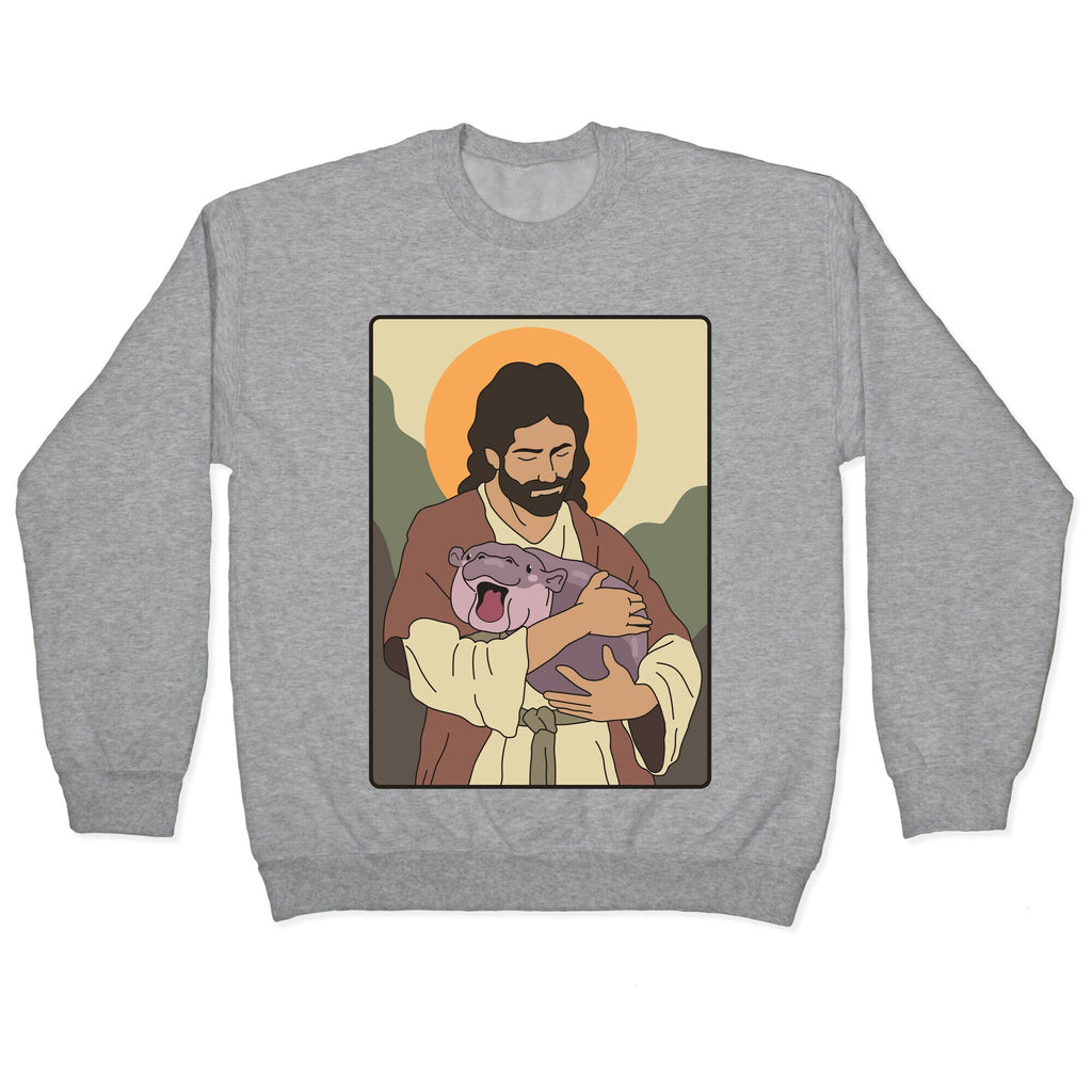 Moo Deng Jesus Crewneck Sweatshirt