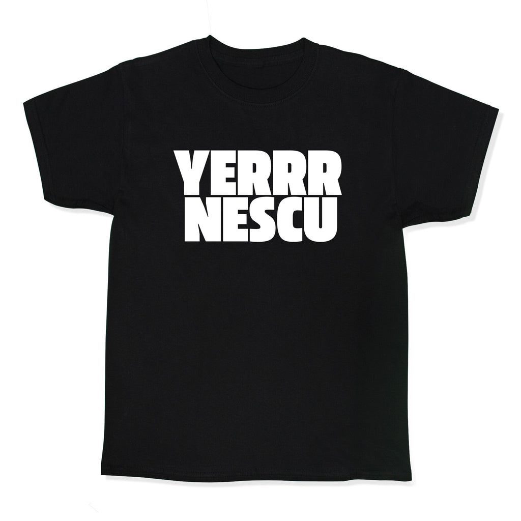Yerrr Nescu White Text Kids Tee