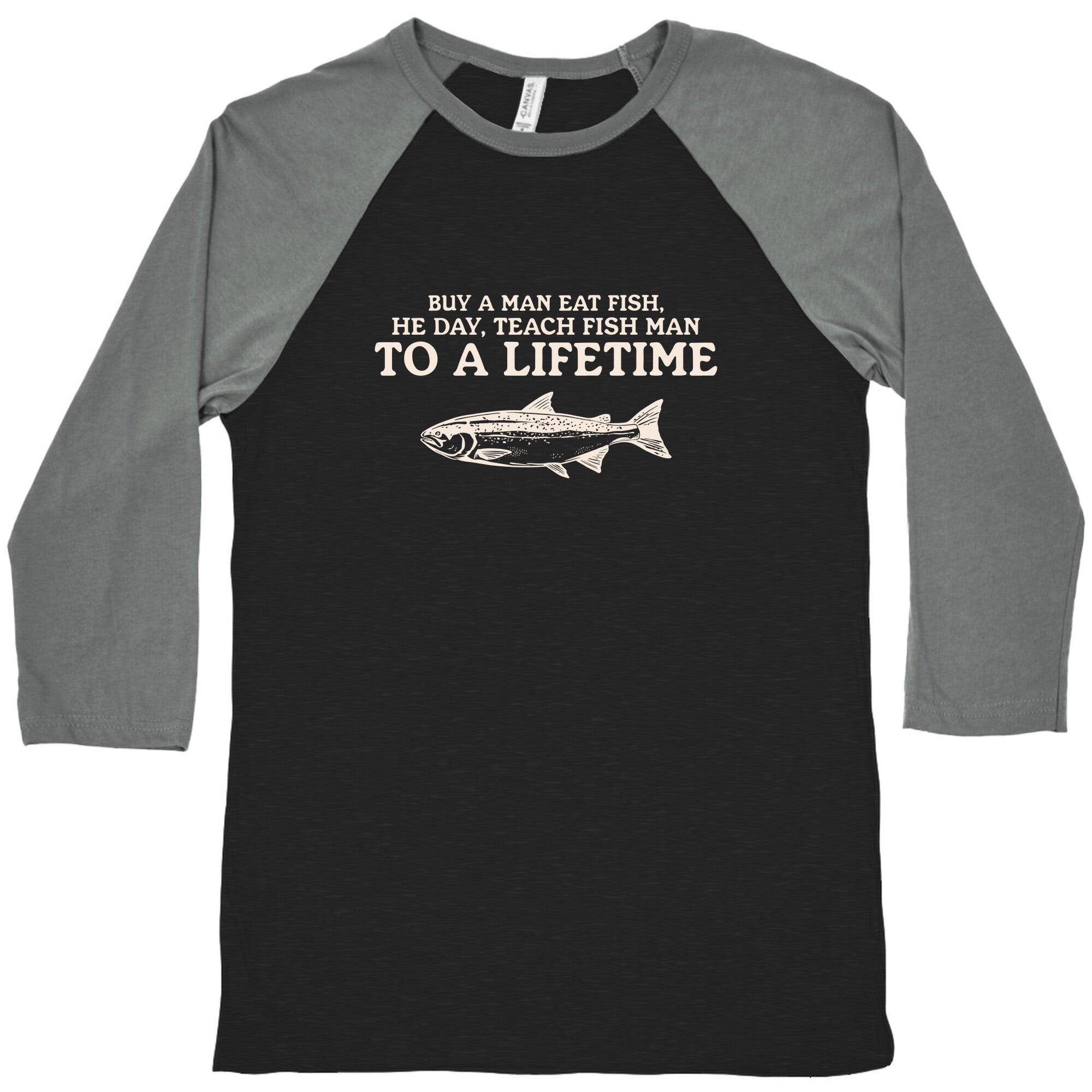 Buy A Man Eat Fish Baseball Tee