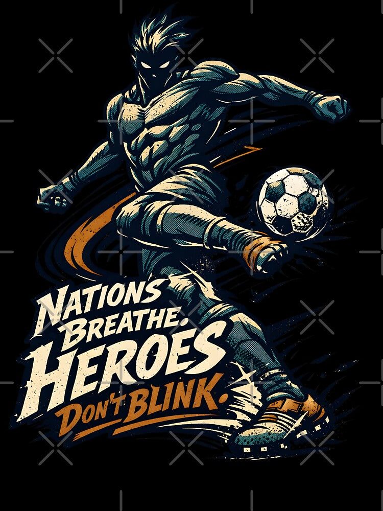Nations Breathe Heroes Don't Blink Soccer Athlete Art - Motivational Football Player Graphic for Sports Fans - Intense Dynamic Soccer Kick Illustration for 2026 World Cup Spirit by Vivaan Studio by Vivaan Studio
