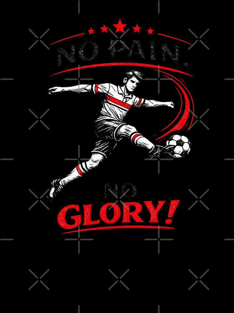 No Pain No Glory Soccer Player – Retro Vintage Line Art in Black & Red (AI Graphic) by Cleora Art