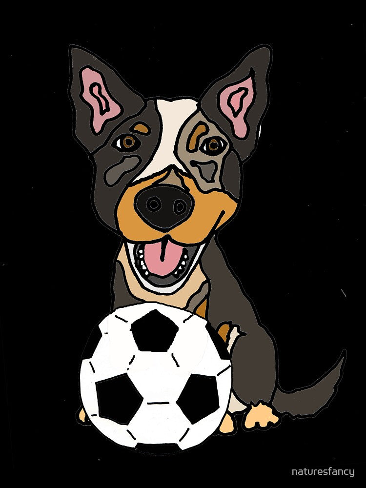 Cool Funny Artsy Australian Cattle Dog Playing Football by Nature's Fancy