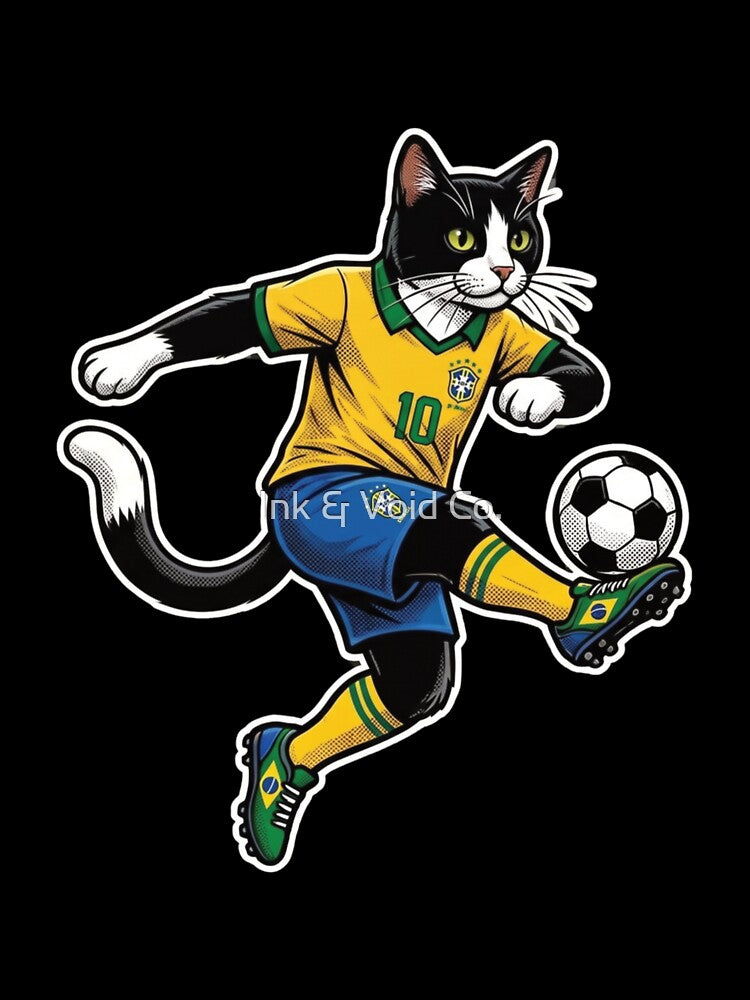 Retro 90s Brazilian Soccer Cat by Ink & Void Co.