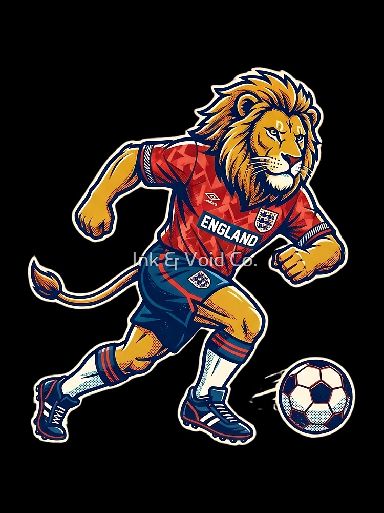 Retro 90s England Soccer Lion Graphic Art by Ink & Void Co.