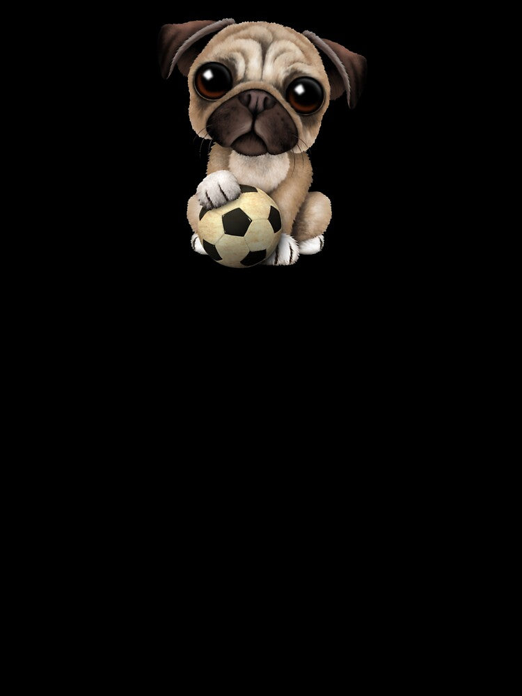 Cute Pug Puppy Dog With Football Soccer Ball by JeffBartels