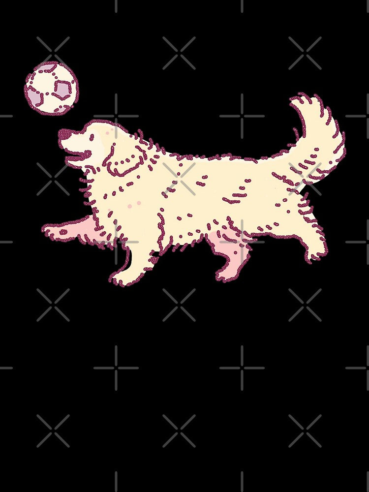 Soccer Football Golden Retreiver, playful dotwork illustration by Magnificent Lizard