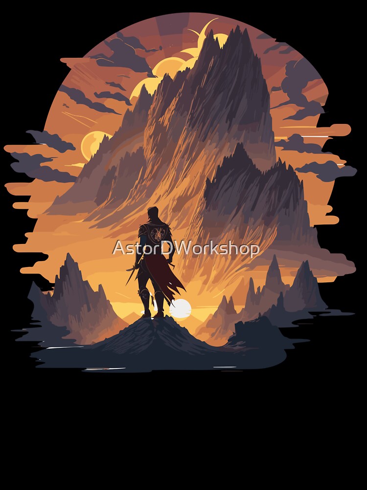 Warrior in the mountains,T-Shirt, crew neck, generous fit by AstorDWorkshop