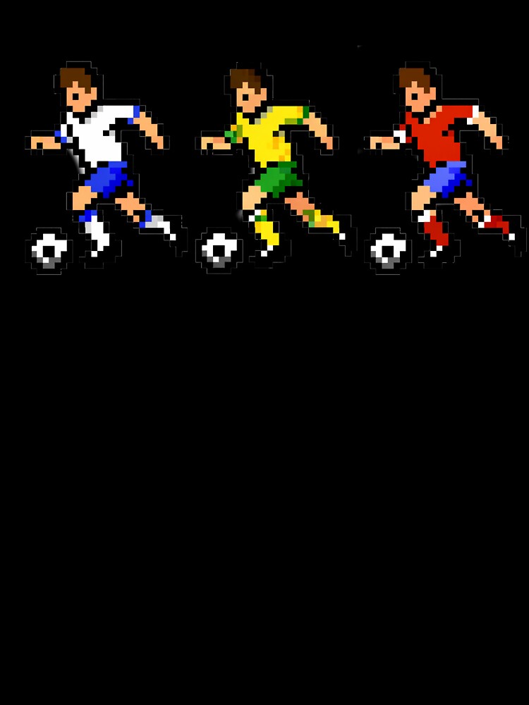 Pixel Soccer Players Dribbling Trio – Retro 8-Bit Football Players by Is It Soccer Or Football
