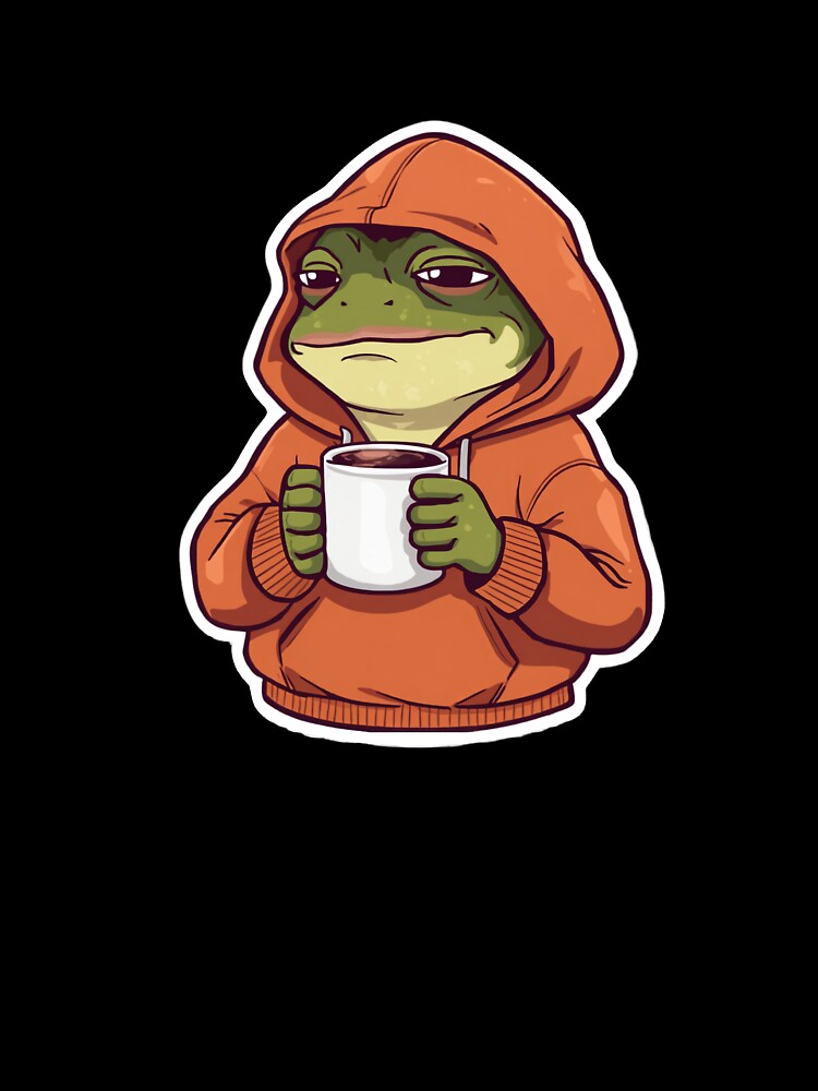 Tired Frog with Coffee – Cozy Cartoon Mood in Oversized Hoodie by Aesthicer