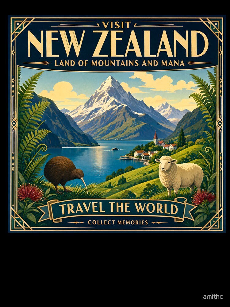 New Zealand Vintage Travel Poster by amithc