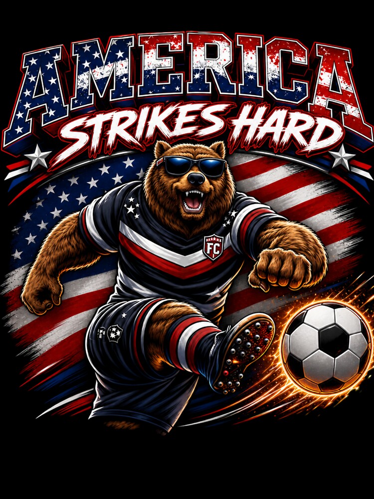 America Strikes Hard Soccer Bear Shirt | Patriotic Sports Mascot Design by Prime legend