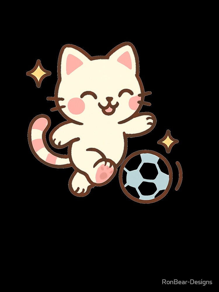 Kawaii Soccer Cat Cute Cartoon Design by RonBear-Designs