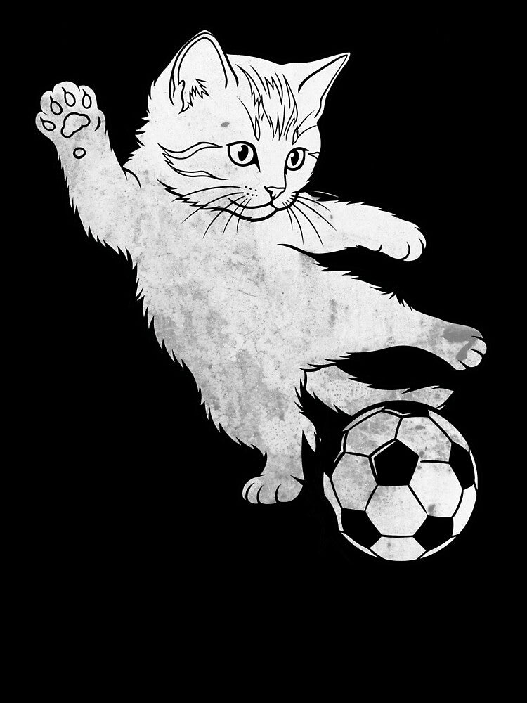 Funny Soccer Cat Kicking Minimalist Line Art Cat Playing Football by BernoNickel