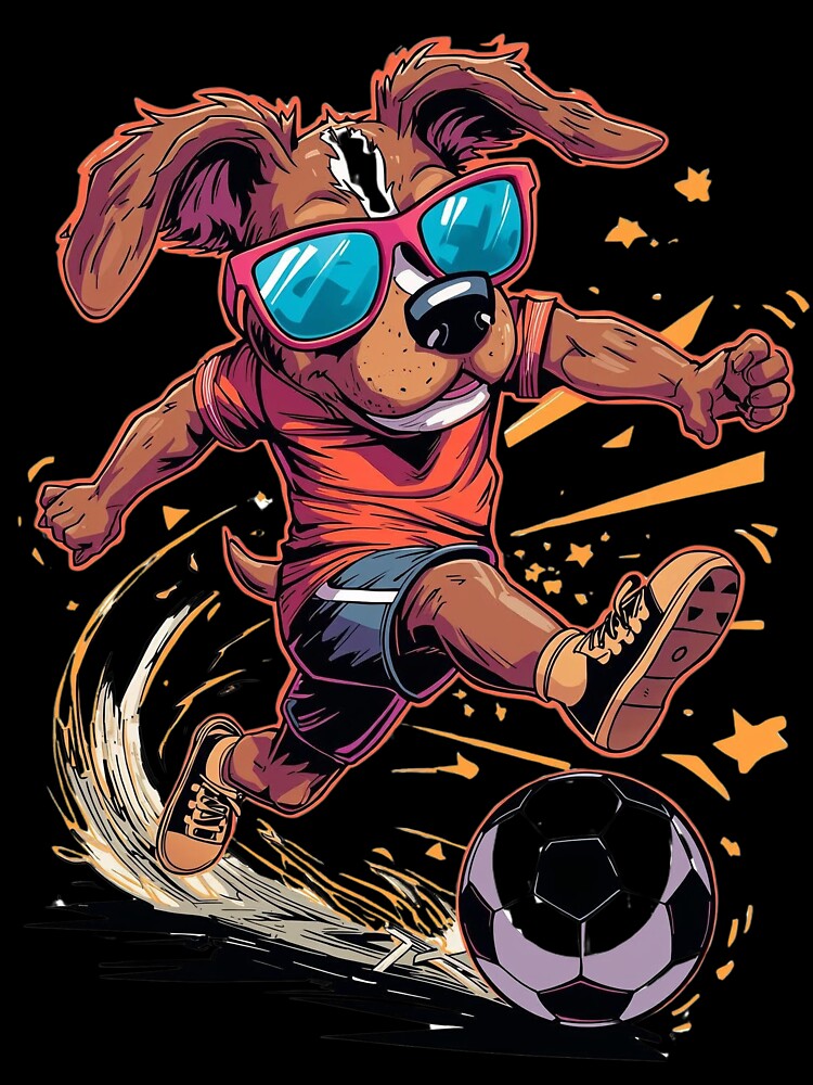 Cool Sporty Dog Playing Soccer Funny Cartoon T-Shirt & Sticker by Bada-stickers