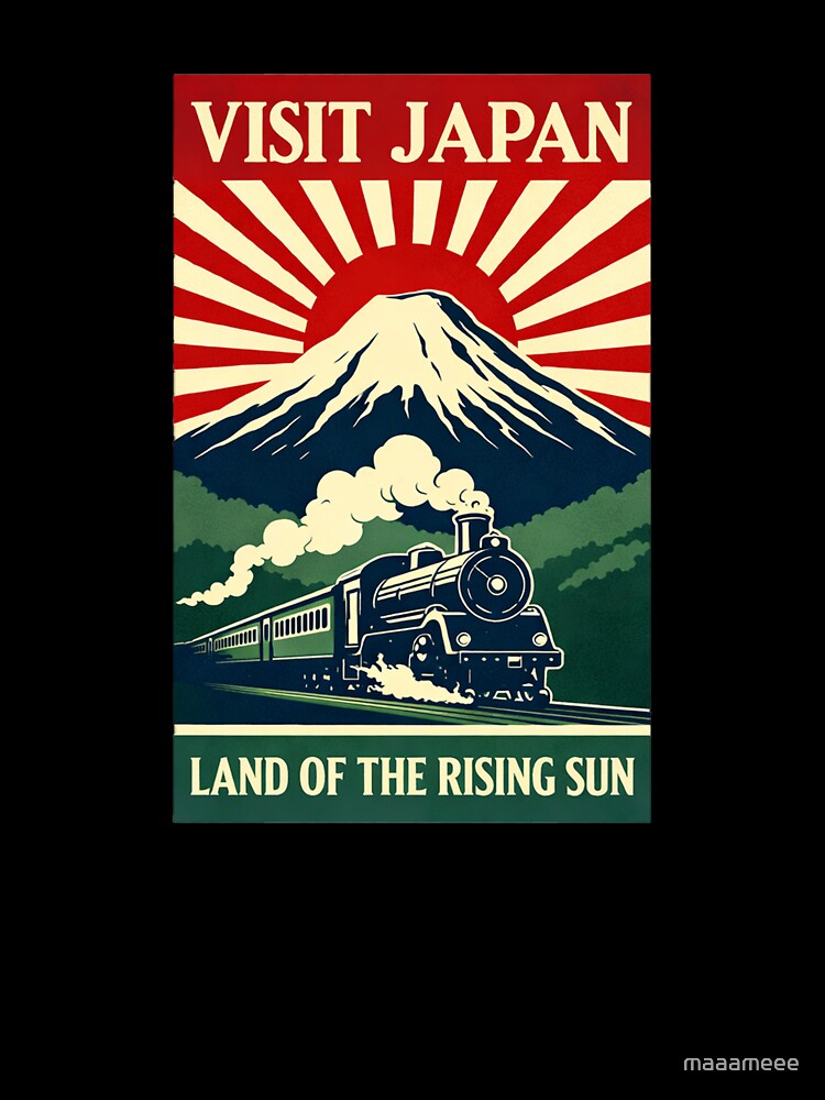 VISIT JAPAN Vintage Travel Poster | Mount Fuji Steam Train Retro Japanese Design by maaameee