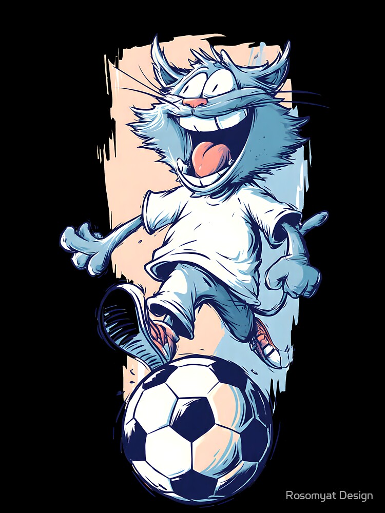 Funny Soccer Cat – Cartoon Football Cat Art by Rosomyat Design
