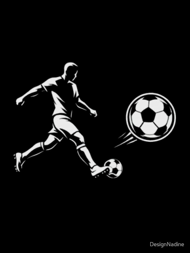 Soccer Player Silhouette Kicking Ball – Minimalist Football Design on Black Background by DesignNadine