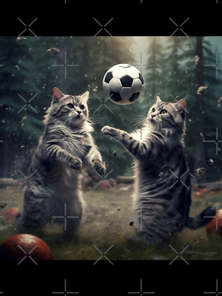 Two American Longhair Cats Are Playing Soccer by BDMeow